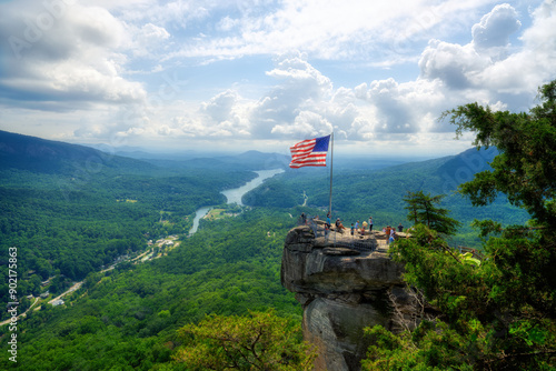 Fototapeta Naklejka Na Ścianę i Meble -  A beautiful landscape of the top of Chimney Rock at the Chimney Rock State Park in North Carolina in HDR.