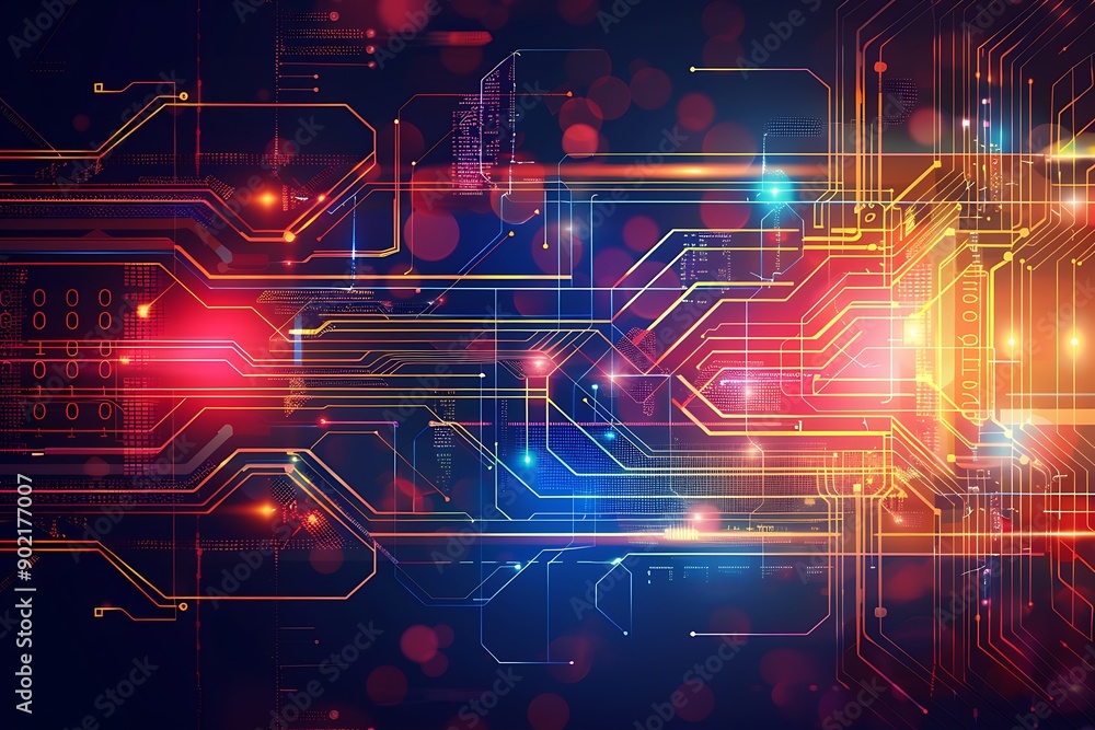 Abstract circuit lines and binary code technology background. Abstract circuit lines and binary code technology background.