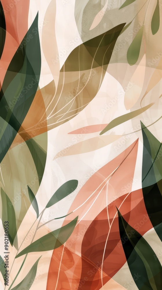 Abstract botanical leaves illustration with warm and earthy tones