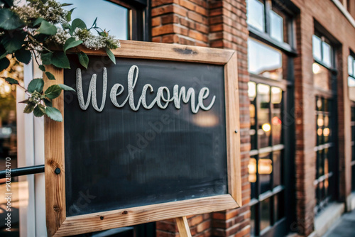 A welcoming sign greets students outside a school building.