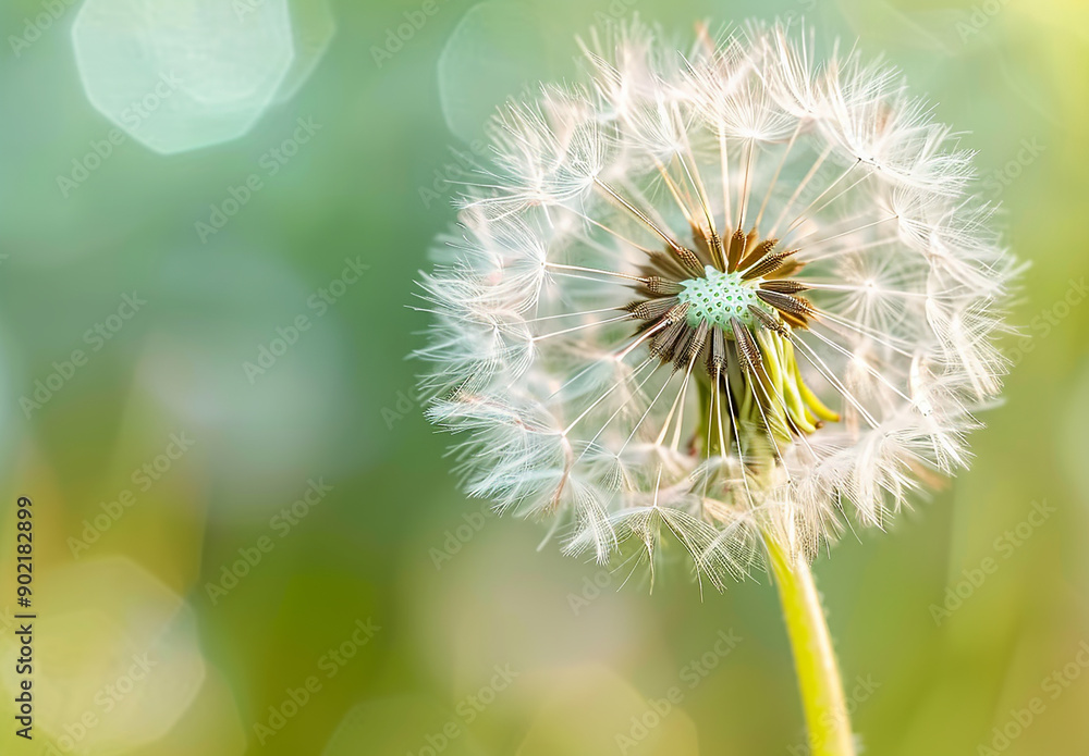 Fototapeta premium Close-Up of a Dandelion with Dreamy Bokeh Background