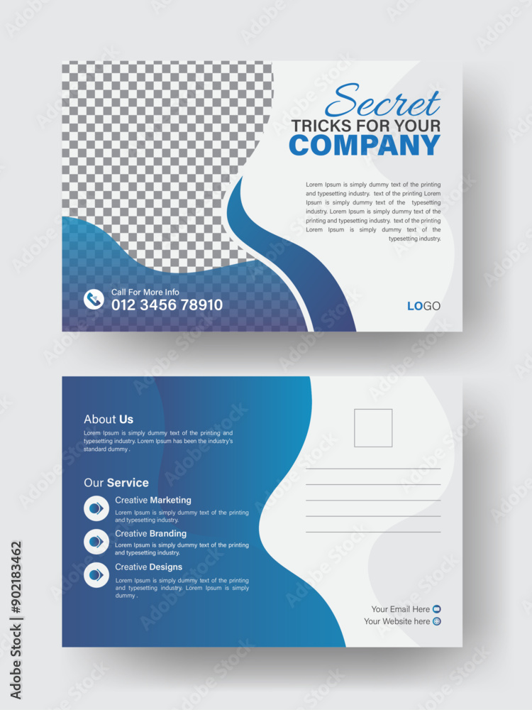 Corporate postcard, business postcard, professional postcard design for your business. Innovative and vibrant design for a double-sided postcard
Corporate postcard, business postcard, professional postcard design for your business. Innovative and vibrant design for a double-sided postcard