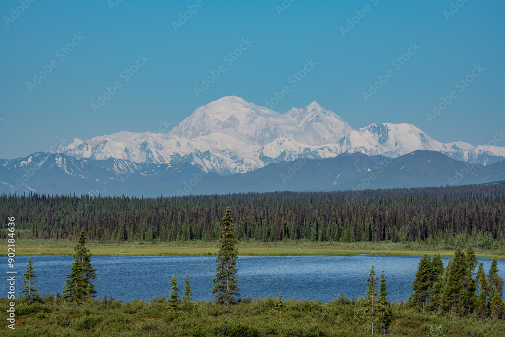 Obraz premium George Parks Highway, Cantwell, Alaska. Denali / Mount McKinley, is the highest mountain peak in North America 