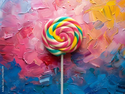 Bold and Vibrant Pop Art Lollipop with Colorful Swirls,Dynamic Composition,and Sugary Delight photo