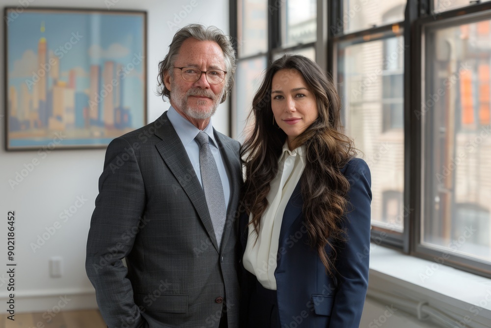 Business Professional and Woman Standing by Window Business Professional and Woman Standing by Window