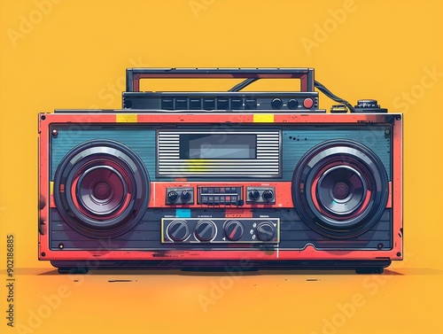 Retro-Inspired Pop Art Boombox with Vibrant Colors and Vintage Aesthetic photo