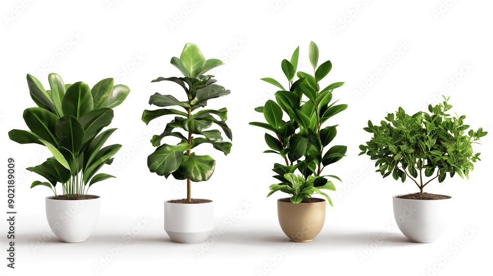 Beautiful Indoor Plants Displayed in Modern Pots Against a White Background Beautiful Indoor Plants Displayed in Modern Pots Against a White Background