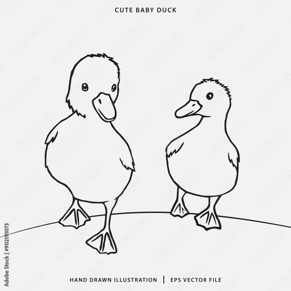 Hand Drawn Illustration of a Cute Baby Duck Cartoon for Coloring Books Hand Drawn Illustration of a Cute Baby Duck Cartoon for Coloring Books