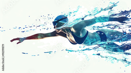 swimming sport woman, vector illustration with white background photo