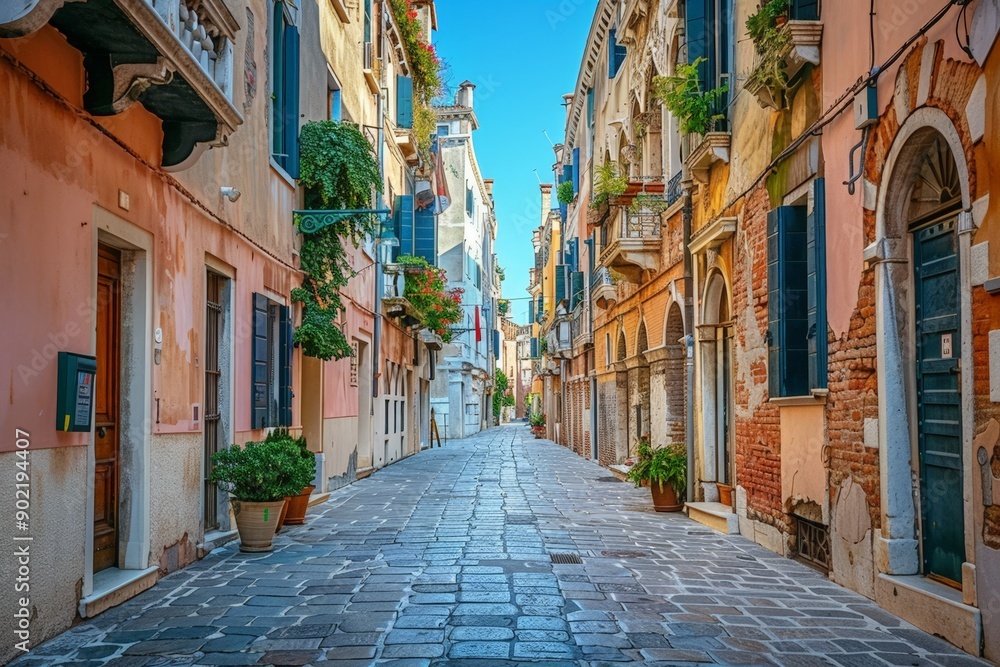 Fototapeta premium Narrow European Alleyway with Historic Buildings