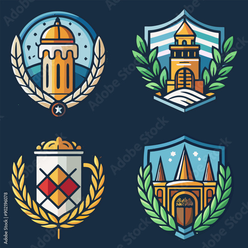 Set of Oktoberfest food and symbols Festival  vector Elements  with Beer fest round badges,  vector illustration of oktoberfest festival design elements.