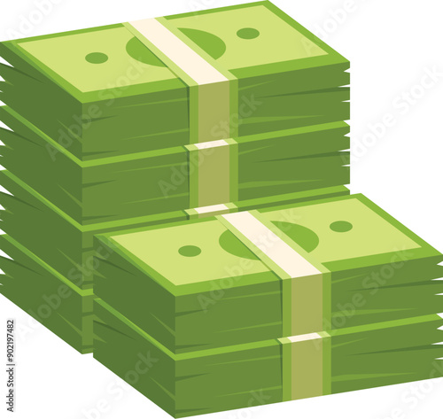 Stacks of banded cash representing profit, income, and savings