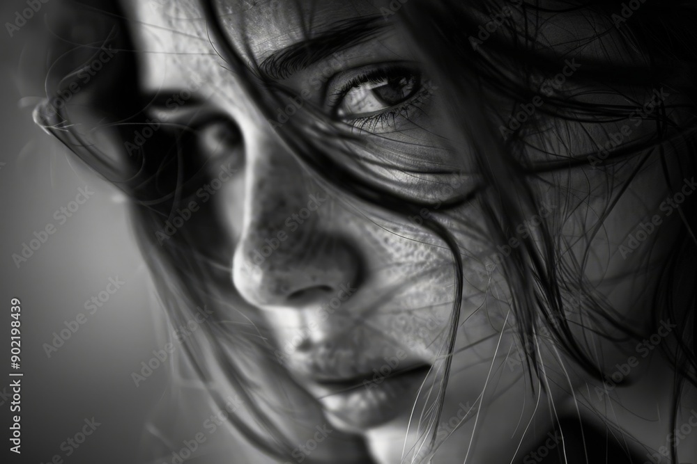 Intense Gaze of Woman with Messy Hair Intense Gaze of Woman with Messy Hair
