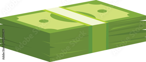 Large stack of paper money wrapped with a paper bank ribbon in isometric view