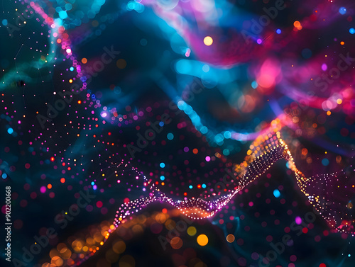 Abstract 3D Background with Glowing Lights and Bokeh Effects