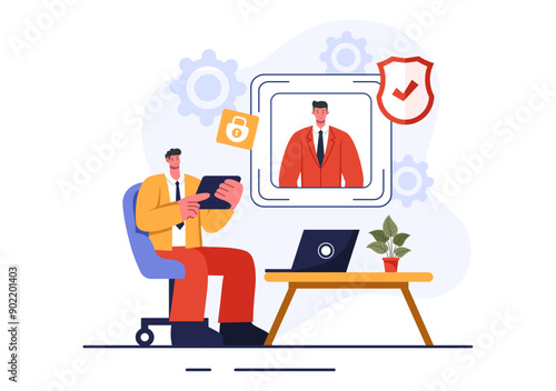 Identification Vector Illustration of an Identity Card with Photo, Document, and Information in a Face ID System on a Flat Style Cartoon Background