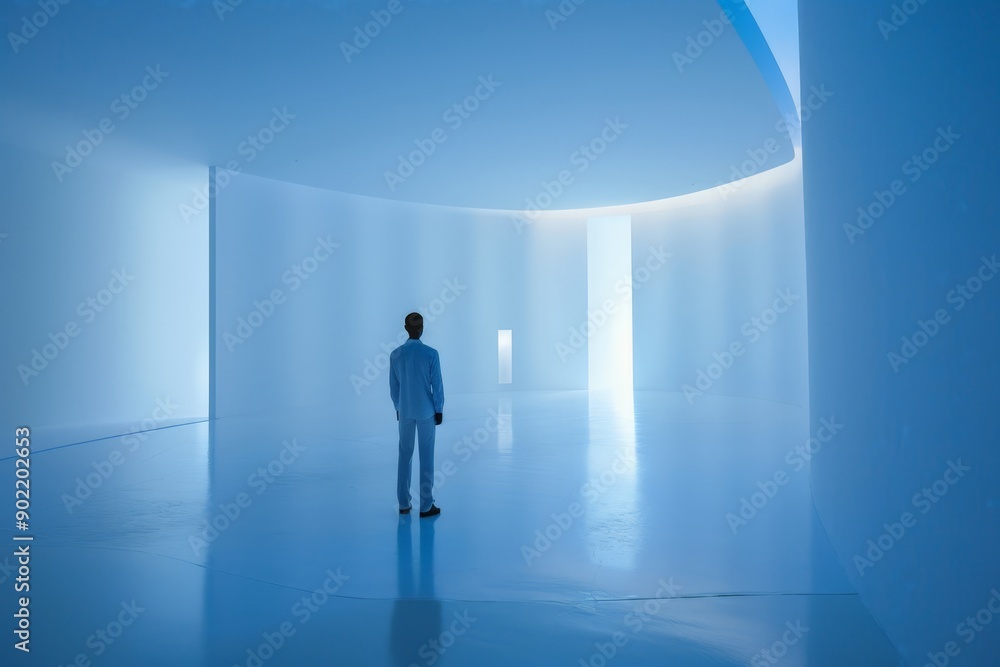 Contemplative Figure in Modern Art Gallery Contemplative Figure in Modern Art Gallery