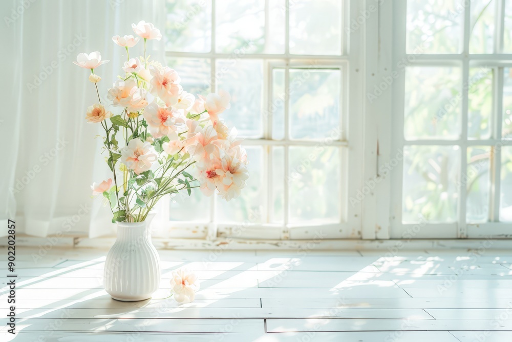 Vase of Fresh Pink Flowers on Sunlit Windowsill Vase of Fresh Pink Flowers on Sunlit Windowsill