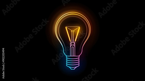 Neon Bulb Idea, light bulb on black background