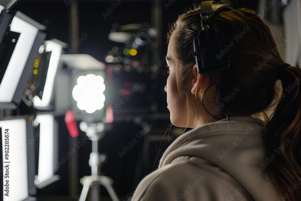 Woman in Studio, Focusing on Multiple Lights Woman in Studio, Focusing on Multiple Lights