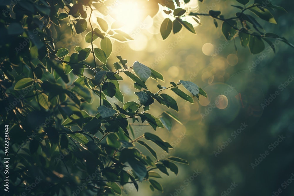 Sunlit leaves on a tree branch Sunlit leaves on a tree branch