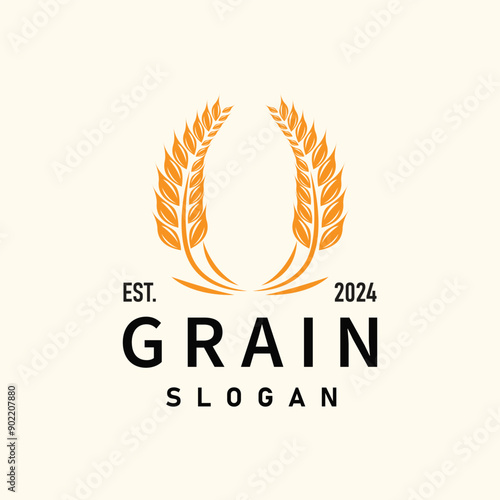Organic Rice Wheat Logo Agriculture Crop Bread Material Design Design Retro Vintage