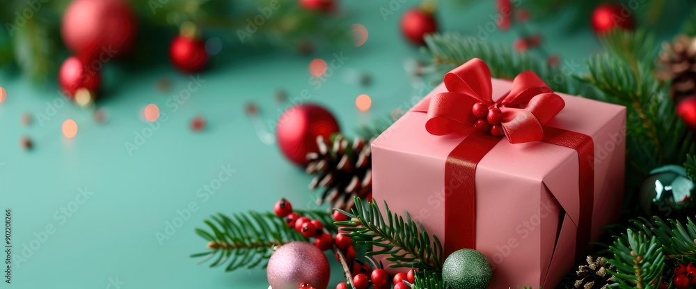 Gift Box On A Christmas Or New Year Greeting Card Against A Blue Background, Symbolizing Celebration Gift Box On A Christmas Or New Year Greeting Card Against A Blue Background, Symbolizing Celebration