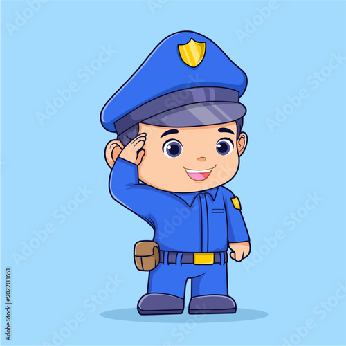 Cute Police Respect Cartoon Vector Icon Illustration. 