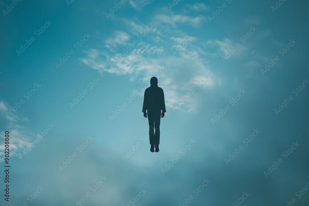 Silhouette of Person Floating in Sky Amidst Clouds Silhouette of Person Floating in Sky Amidst Clouds