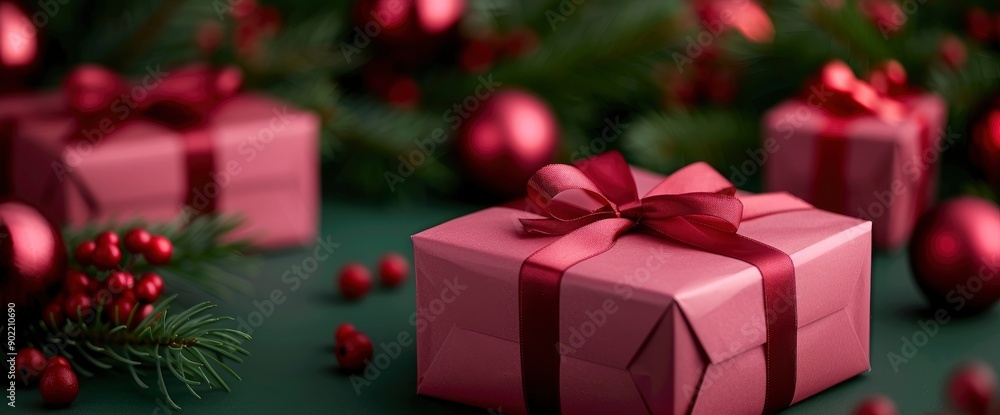 Merry Christmas And Happy New Year Background With Realistic Festive Gift Boxes, Celebrating Holiday Cheer Merry Christmas And Happy New Year Background With Realistic Festive Gift Boxes, Celebrating Holiday Cheer