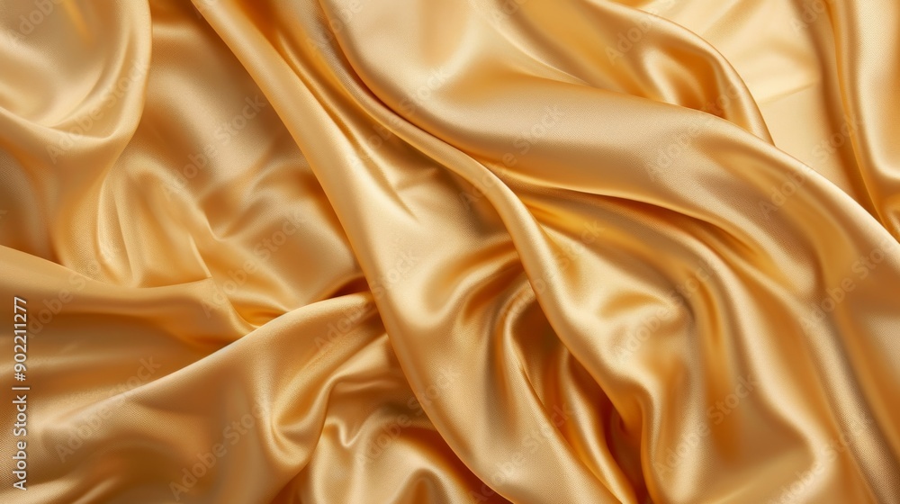 Fototapeta premium Golden silk fabric texture, close-up view. Luxury textile background concept