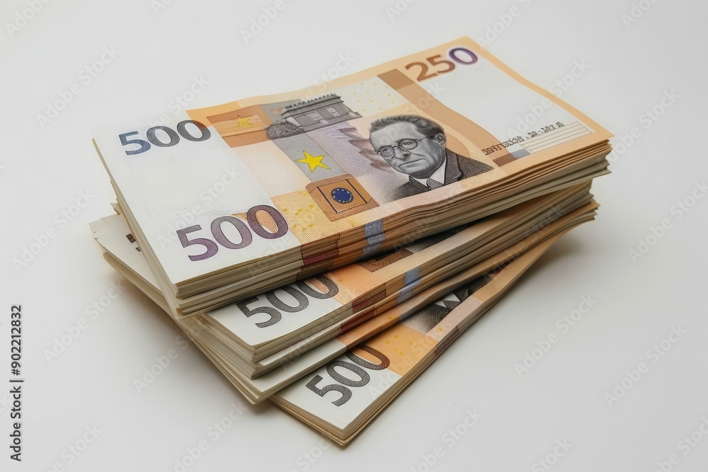 Stack of 500 Euro Bills with Portrait of Man Stack of 500 Euro Bills with Portrait of Man