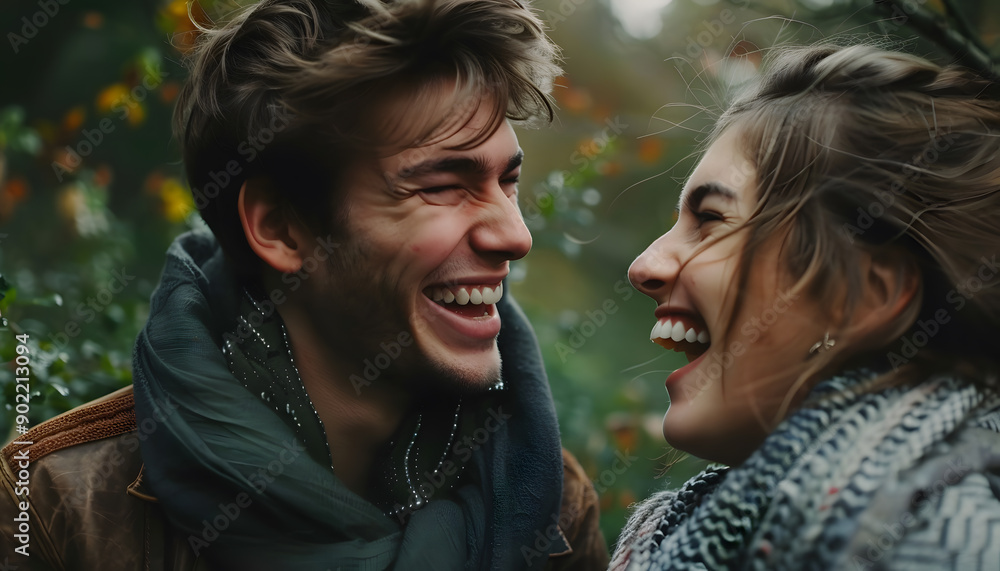 The couple talked to each other with smiles on their faces The couple talked to each other with smiles on their faces