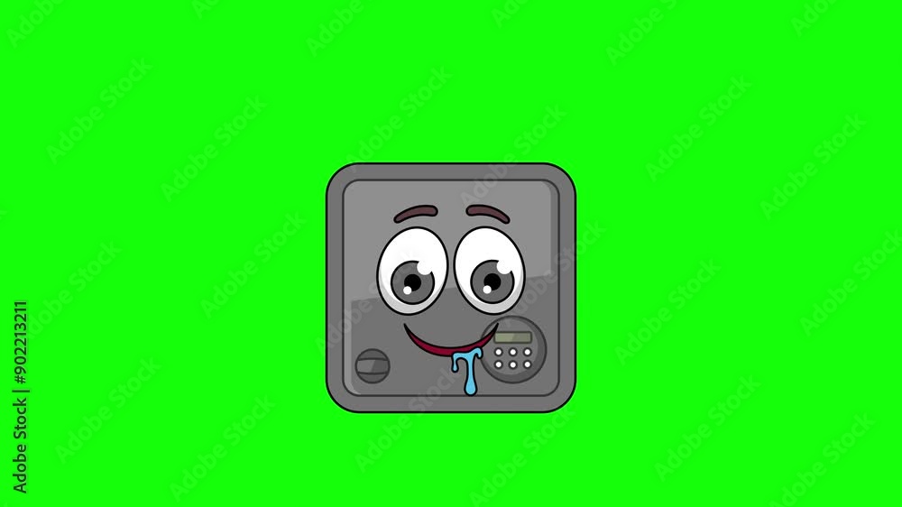 safe box cartoon with a drooling face, emoticon animation safe box cartoon with a drooling face, emoticon animation