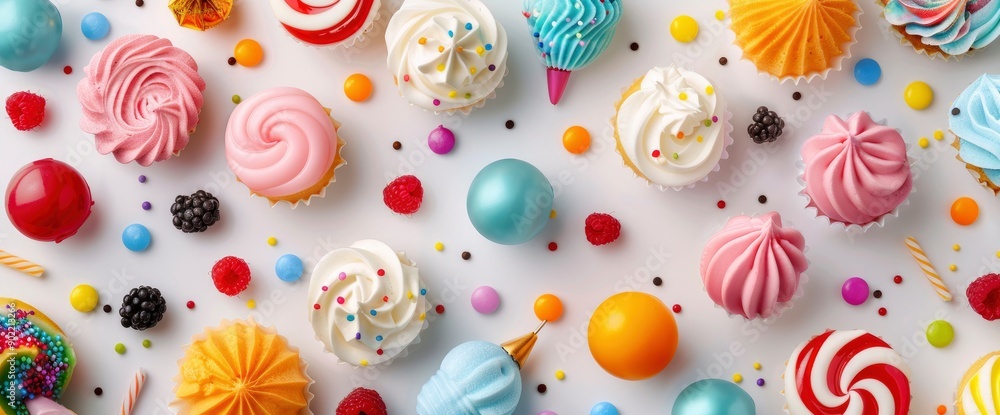 Round Colorful Happy Birthday Candles On A White Background, Confused From Above, Creating A Playful Scene Round Colorful Happy Birthday Candles On A White Background, Confused From Above, Creating A Playful Scene