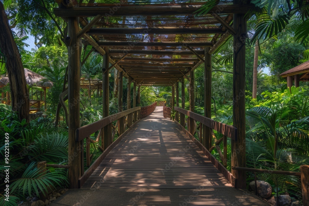 Shaded Walkway Through Lush Tropical Forest Shaded Walkway Through Lush Tropical Forest