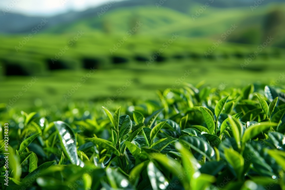 Vibrant Field of Green Tea Bushes Vibrant Field of Green Tea Bushes