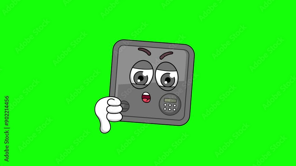 safe box cartoon with thumb-down hand, emoji green screen animation safe box cartoon with thumb-down hand, emoji green screen animation