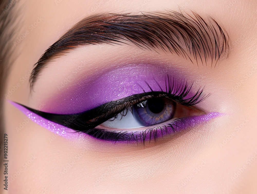 Fototapeta premium Glamorous Colourful Eyeshadow with Bold Winged Eyeliner
