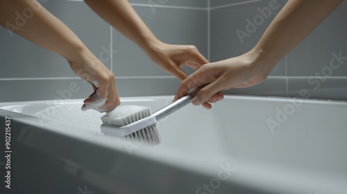 Two Hands Washing Hands in White Sink