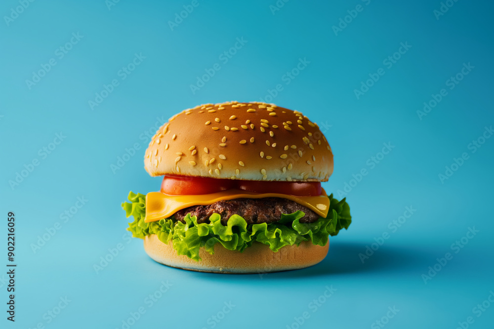Hamburger on a blue background