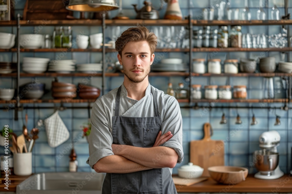 Chef in Kitchen, Arms Crossed, Casual Attire Chef in Kitchen, Arms Crossed, Casual Attire