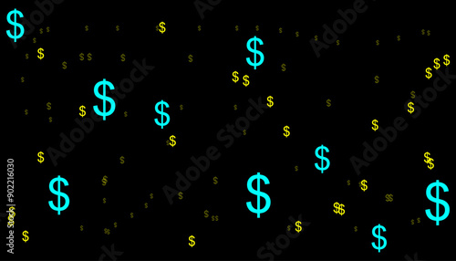 Dollar symbols of different sizes and opacity seamless background pattern vector illustration.