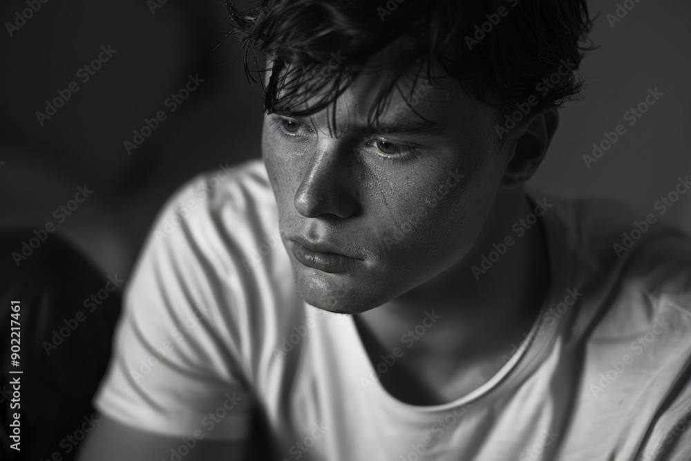 Young man with thoughtful expression, looking slightly to the side. Young man with thoughtful expression, looking slightly to the side.