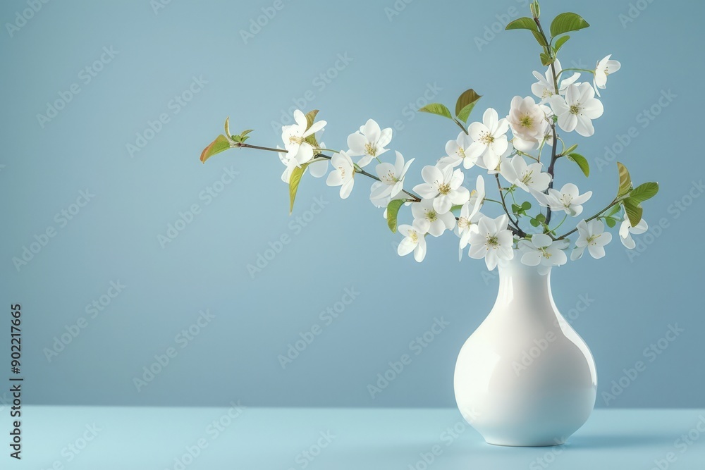 White Flowers in Vase on Blue Background White Flowers in Vase on Blue Background