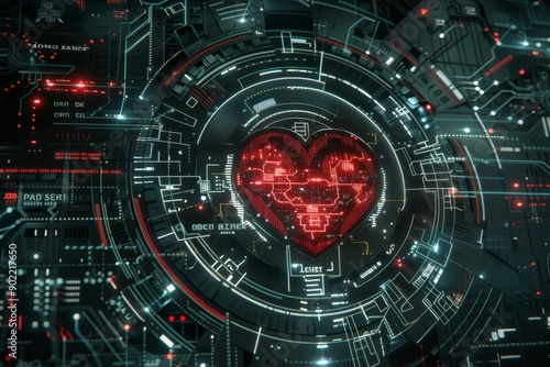 Digital heart in a circuit board symbolizing the fusion of technology and emotion