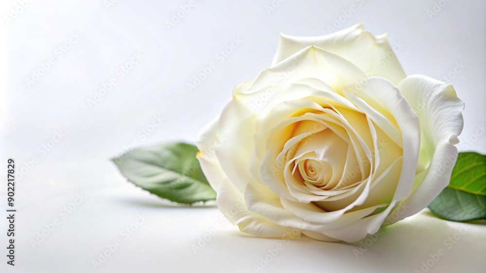 Fototapeta premium single Elegant white roses delicately placed on a white background, perfect for any occasion that celebrates love and purity, texture for text