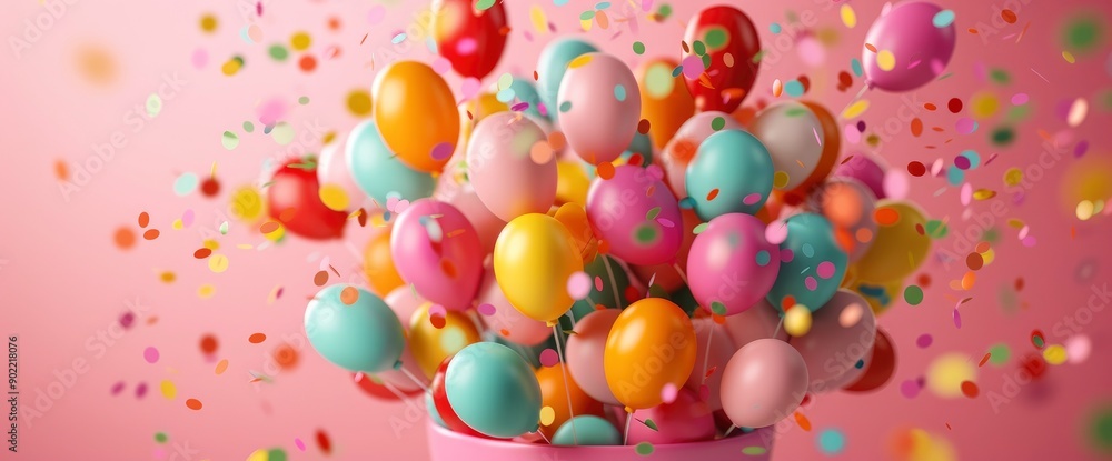 Celebration Backgrounds With Confetti On A Pink Background, Creating A Festive Atmosphere Celebration Backgrounds With Confetti On A Pink Background, Creating A Festive Atmosphere