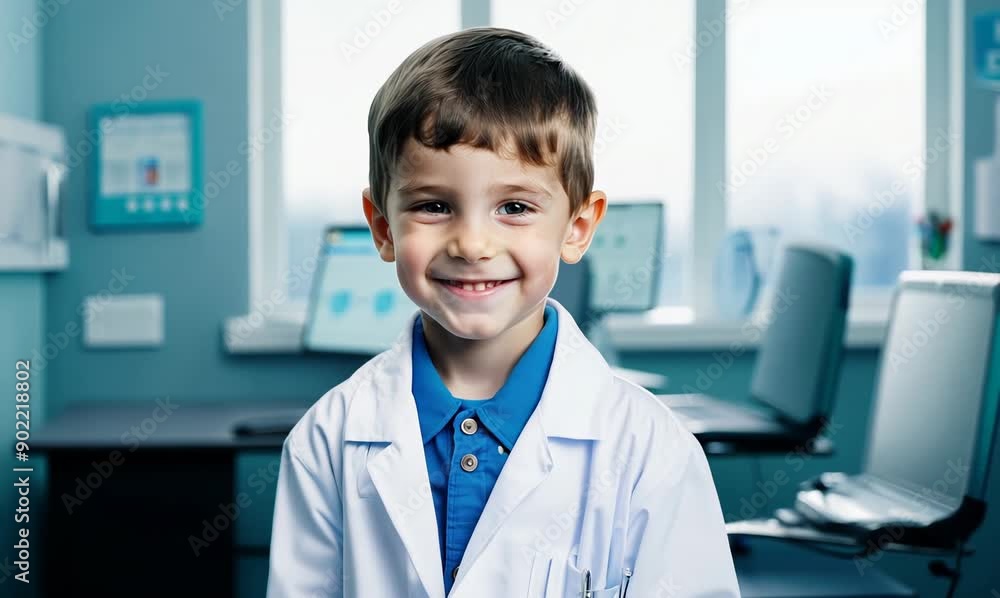 Portrait of cute little boy in doctor uniform smiling at camera. Portrait of cute little boy in doctor uniform smiling at camera.