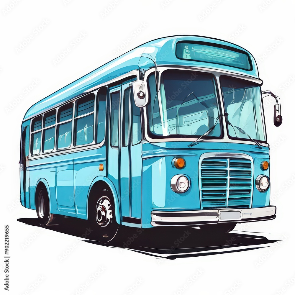 the AI Image Generator, empty retro-style city bus stands isolated